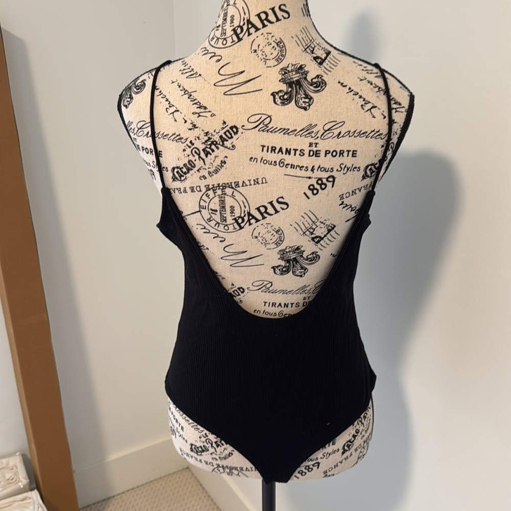 TWO (Black And Tan) Low Back Ribbed Body Suit - Picture 4 of 8